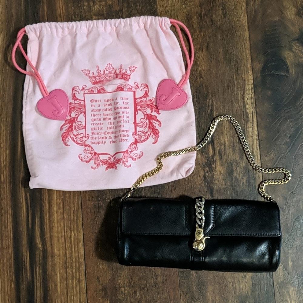 Juicy Couture Black Leather Pouchette Evening Bag